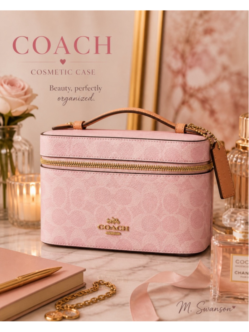 NEW Authentic Coach Cosmetic Case in Powder Pink Signature Canvas NWT